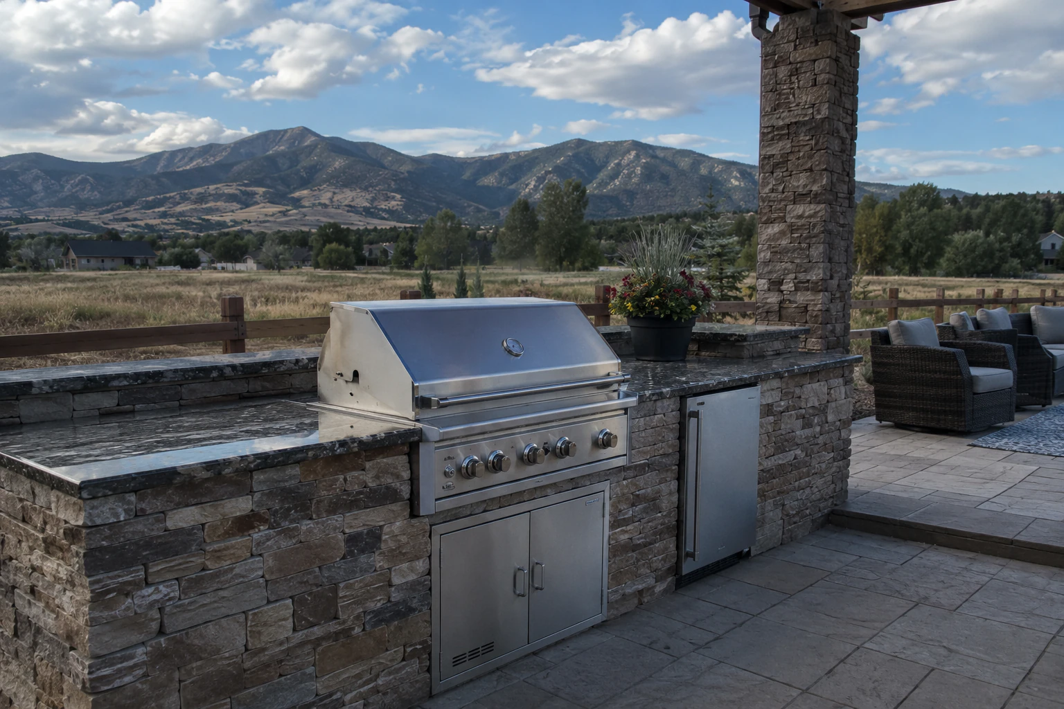 an outdoor Wolf grill in a Colorado backyard