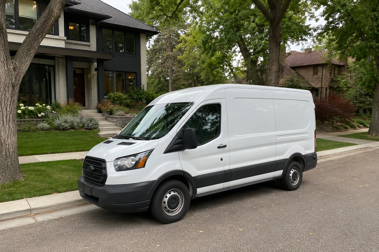 A Denver Wolf Repair service van parked in a Broomfield neighborhood