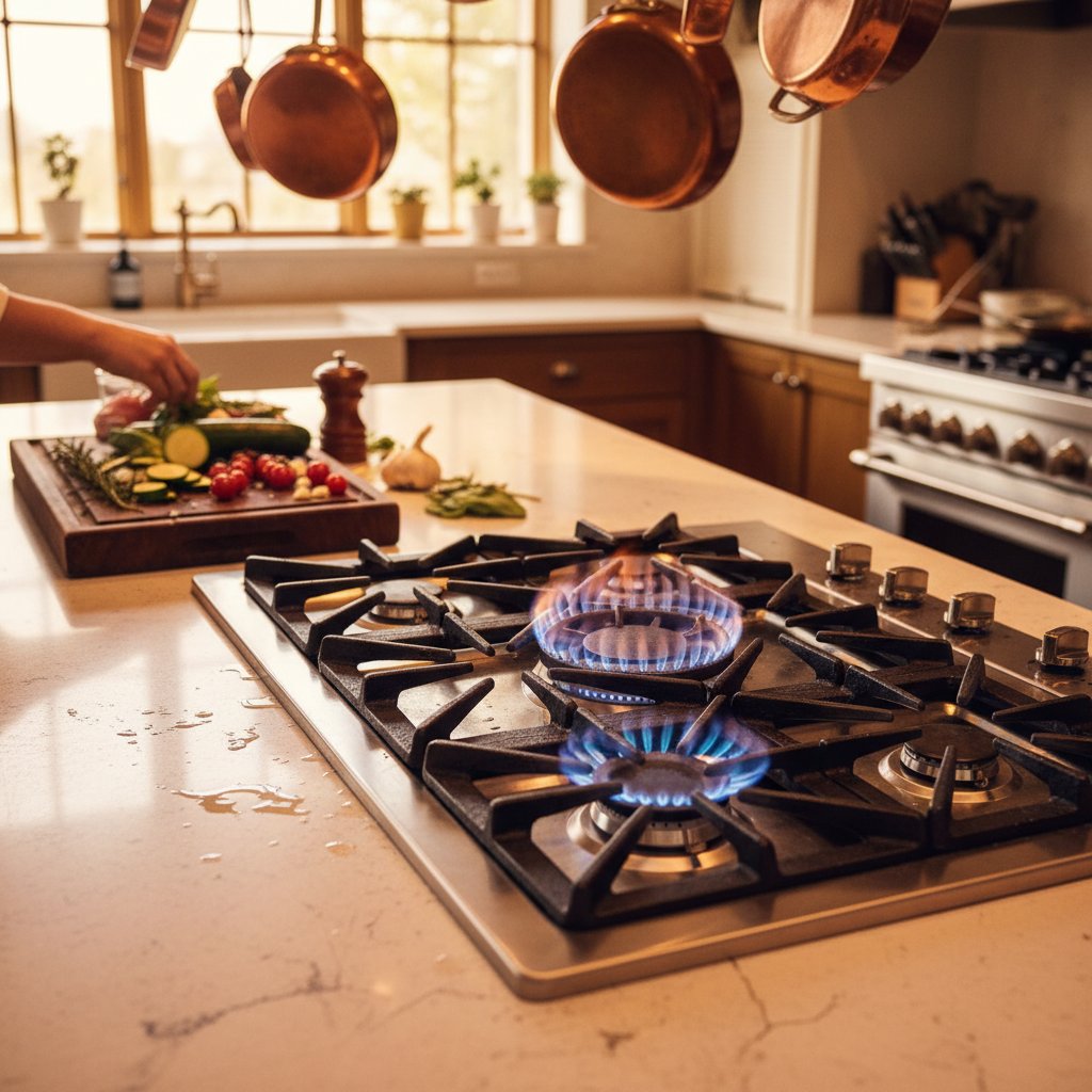 Wolf gas cooktop with professional burners